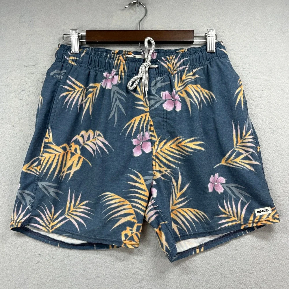 Rip Curl Board Shorts Mens Small Navy Laydays Tropical Floral Palm Swim Trunks